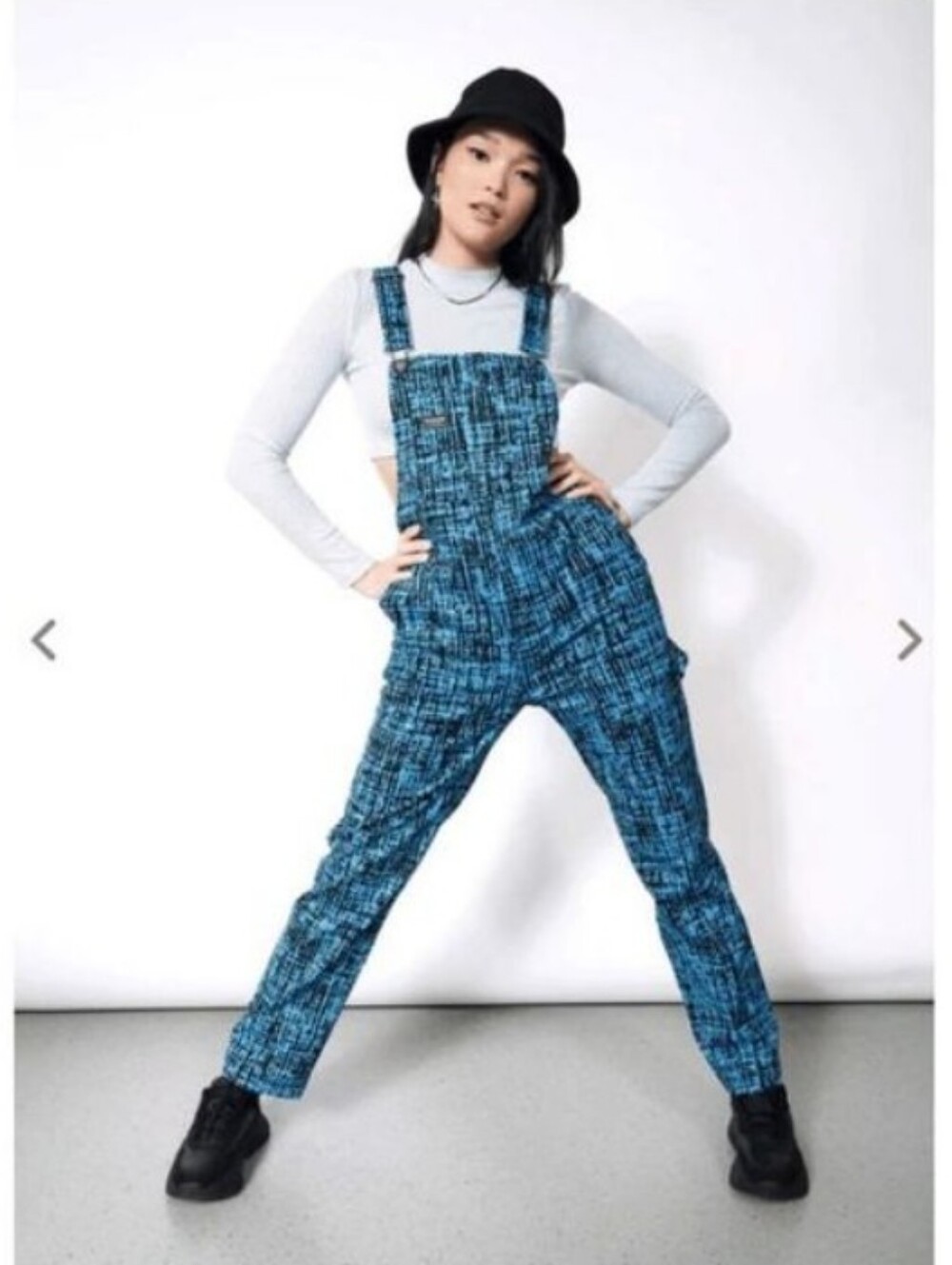 Wildfang The Essential Overall Women Size L Blue Black Weave Carpenter Size 2x